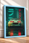 Framed Painting of a Japanese Sports Car on a Rainy Neon Street—Car Poster for Garage or Office Wall Decor OTO181 - 2