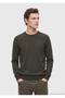 Khaki Crew Neck Plain Knit Wool Blend Sweater
