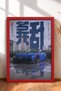 Framed Painting of a Blue Japanese Drift Car in a Wet Attic—Car Poster, Wall Decor OTO183
