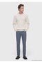 Ecru Crew Neck Corded Fabric Wool Blend Knit Sweater - 5
