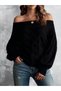 Women's madonna collar patterned cuff balloon knit blouse - 3