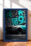 Turquoise Graphite-Accented Wide-Body Muscle Car Framed Art Print Car Poster Wall Decor OTO193
