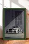 White Japanese Race Car with Purple Graphics—Framed Art Print, Car Poster, Garage or Office Wall Decor OTO186