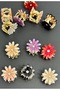 Gold Metal 6-Piece Crystal-Studded Daisy Flower Small Buckled Hair Clip Set, Colorful, for Children and Babies - 3