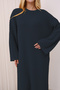 Crew Neck, Long-Sleeved, Loose Fit, Oversized, Knitted, Textured, Ankle-Length, Long Knit Dress - 3
