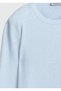 Light Blue Crew Neck Corded Fabric Wool Blend Knit Sweater - 8