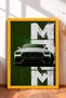 White German Sports Car on a Green Background—Framed Art Print, Car Poster, Garage or Office Wall Decor OTO194