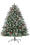 120cm/ 150cm/ 180cm/ 210cm/ 240cm Snow Flocked Artificial Christmas Tree with Red Berries, Hinged Branches, Foldable Metal Stand, Indoor Xmas Decoration