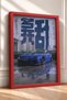 Framed Painting of a Blue Japanese Drift Car in a Wet Attic—Car Poster, Wall Decor OTO183 - 2