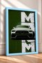 White German Sports Car on a Green Background—Framed Art Print, Car Poster, Garage or Office Wall Decor OTO194 - 2