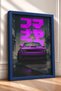 Framed Painting of a Purple Sports Car on a Rainy Side Street—Car Poster for Garage or Office Wall Decor OTO185 - 2