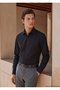 Black Plain Regular Fit Long Woven Classic Cotton Blend Shirt - 2