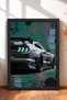 Textured Grunge-Style White American Muscle Car Framed Art Print Car Poster Wall Decor OTO191