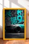 Turquoise Graphite-Accented Wide-Body Muscle Car Framed Art Print Car Poster Wall Decor OTO193