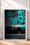 Turquoise Graphite-Accented Wide-Body Muscle Car Framed Art Print Car Poster Wall Decor OTO193 - 3