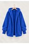 Women's Cobalt Hooded Plush Jacket with Ribbed Sleeve Detail—Oversized Winter Coat - 5