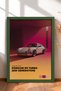 White German Sports Car on a Pink-and-Orange Background—Framed Art Print, Car Poster, Wall Decor OTO223
