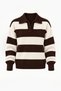 Women's Polo Collar Brown and Ecru Striped Soft-Textured Sweater - 4