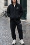 Black Unisex Cardigan and Jogger Pants Set with Minimalist Killer Whale Print (2-Piece Set) - 2