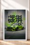 Pistachio Green Modified Hatchback Framed Art Print Car Poster for Garage or Office Wall Decor OTO195 - 3