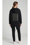 Women's Black Long Hooded Zip Detail Tunic with Sequin Details - 2