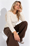 Women's Beige Crew Neck Long Sleeve Blouse - 3