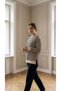 Women's Plus Size Black-Beige Striped Long-Sleeve Basic Cotton Long Sweatshirt - 4