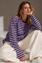 Women's Lilac and Brown Striped Cotton Crew Neck Oversized Blouse - 3