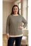 Women's Plus Size Black-Beige Striped Long-Sleeve Basic Cotton Long Sweatshirt