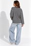 Women's Navy and Ecru Striped Cotton Crew Neck Oversized Blouse - 5