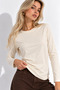 Women's Beige Crew Neck Long Sleeve Blouse