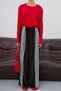Women's Velvet Black and White Striped Detail Palazzo Pants with Drawstring Waist and Wide-Leg Fit - 5