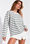 Women's Mint and White Striped Cotton Crew Neck Oversized Blouse - 4