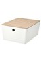 KUGGIS Box with lid, white/bamboo, 26x35x15 cm