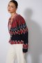 Jacquard Bicycle-Neck Knit Cardigan, Navy Blue - 5