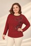 Women's Long-Sleeve Stretch Viscose Blouse with Embroidered Sequins and Floral Motifs, Plus Size - 3