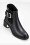 Women's Black Buckled and Zip-Up Boots with Block Heels—Stylish Casual Ankle Boots - 2