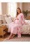 New Season Pink-Patterned Full-Length Easy-Breastfeeding Design Long-Sleeved 100% Cotton Postpartum and Maternity Robe and Nightgown Set - 2