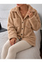 Women's Double-Pocketed, Button-Up, Soft-Textured Plush Shirt Jacket - 2