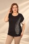 Women's Short-Sleeved Blouse in Stretch Fabric with Stone-Embellished Leaf Pattern - 2