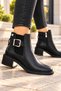 Women's Black Buckled and Zip-Up Boots with Block Heels—Stylish Casual Ankle Boots - 4