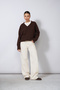 V-Neck Italian Raglan Oversized Wool Sweater, Coffee - 4