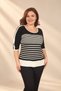 Women's Horizontally Striped, Embellished with Stones, Butterfly-Patterned Stretch Fabric Viscose Blouse - 2