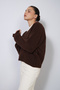 V-Neck Italian Raglan Oversized Wool Sweater, Coffee - 5