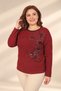 Women's Long-Sleeve Stretch Viscose Blouse with Embroidered Sequins and Floral Motifs, Plus Size