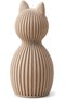 Minimalist Cat Figurine 8.6 cm, Ribbed Scandinavian Statue, Small Modern Sculpture for Shelf, Beige