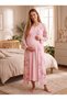 New Season Pink-Patterned Full-Length Easy-Breastfeeding Design Long-Sleeved 100% Cotton Postpartum and Maternity Robe and Nightgown Set - 6