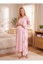 New Season Pink-Patterned Full-Length Easy-Breastfeeding Design Long-Sleeved 100% Cotton Postpartum and Maternity Robe and Nightgown Set - 8
