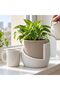 Ribbed Planter with Drip Base 16.5 cm, 12 cm Opening, Taupe & Marble - 3