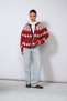 Jacquard Bicycle-Neck Knit Cardigan, Red - 3